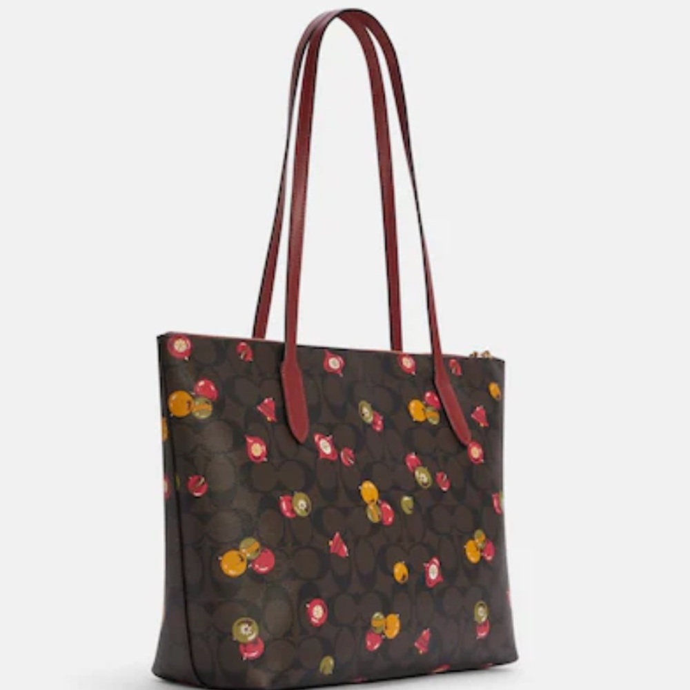 NWT COACH Zip Top Tote In Signature Canvas With Ornament Print Brown /Black Mult - Picture 6 of 16